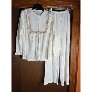 Formfit Rogers VTG Cream White 2 pc Set Lingerie Lounge Wear Pajama Lace Pants
